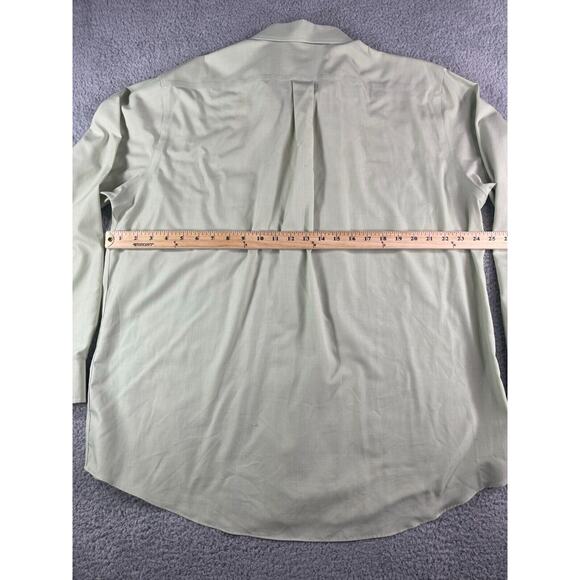 Croft & Barrow Shirt Mens 34 / 35 Button Down 17.5 inch Green Solid Non Iron - Picture 6 of 11